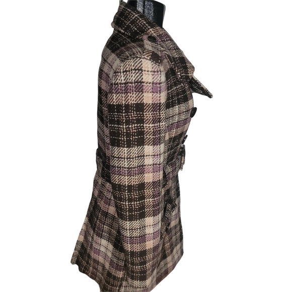 Novita Plaid Double-Breasted Wool Blend Coat M - Picture 4 of 7